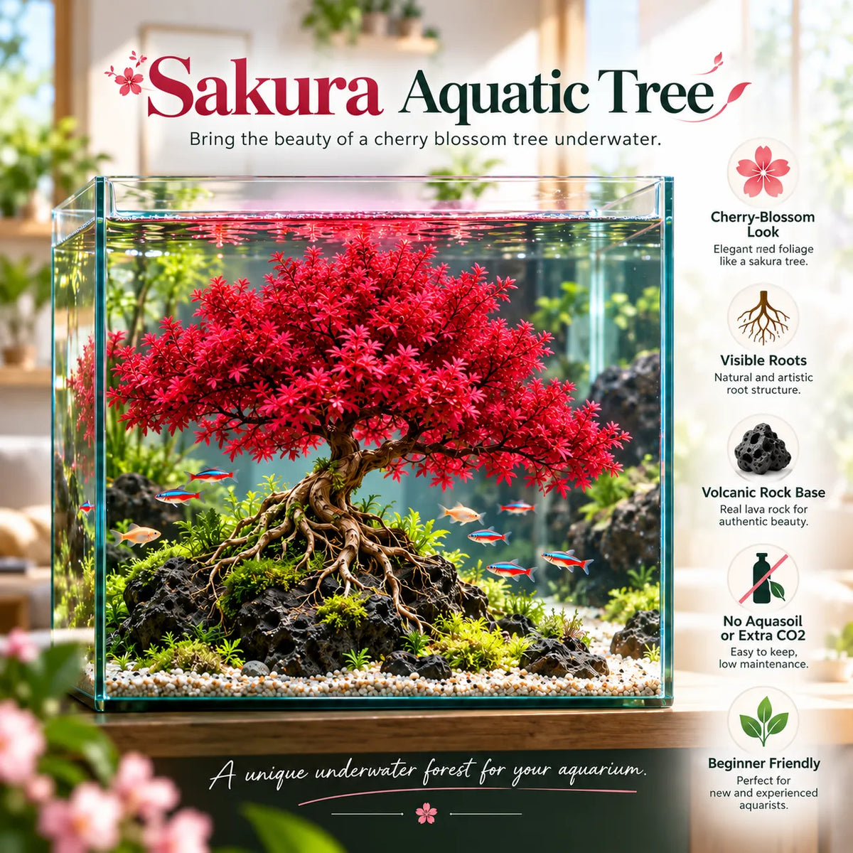 🔥 Crimson Sakura Aquatic Tree Bulbs – Grow a Fiery Underwater Mini Forest